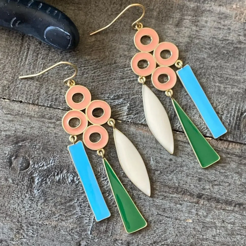 NEW Bright Enamel Colors Circle Dangle Earrings
